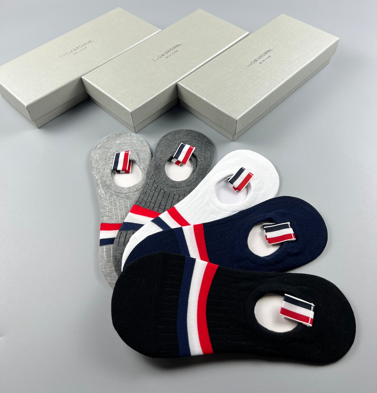 Thom Browne Cotton No-Show Socks - 5-Pair Set