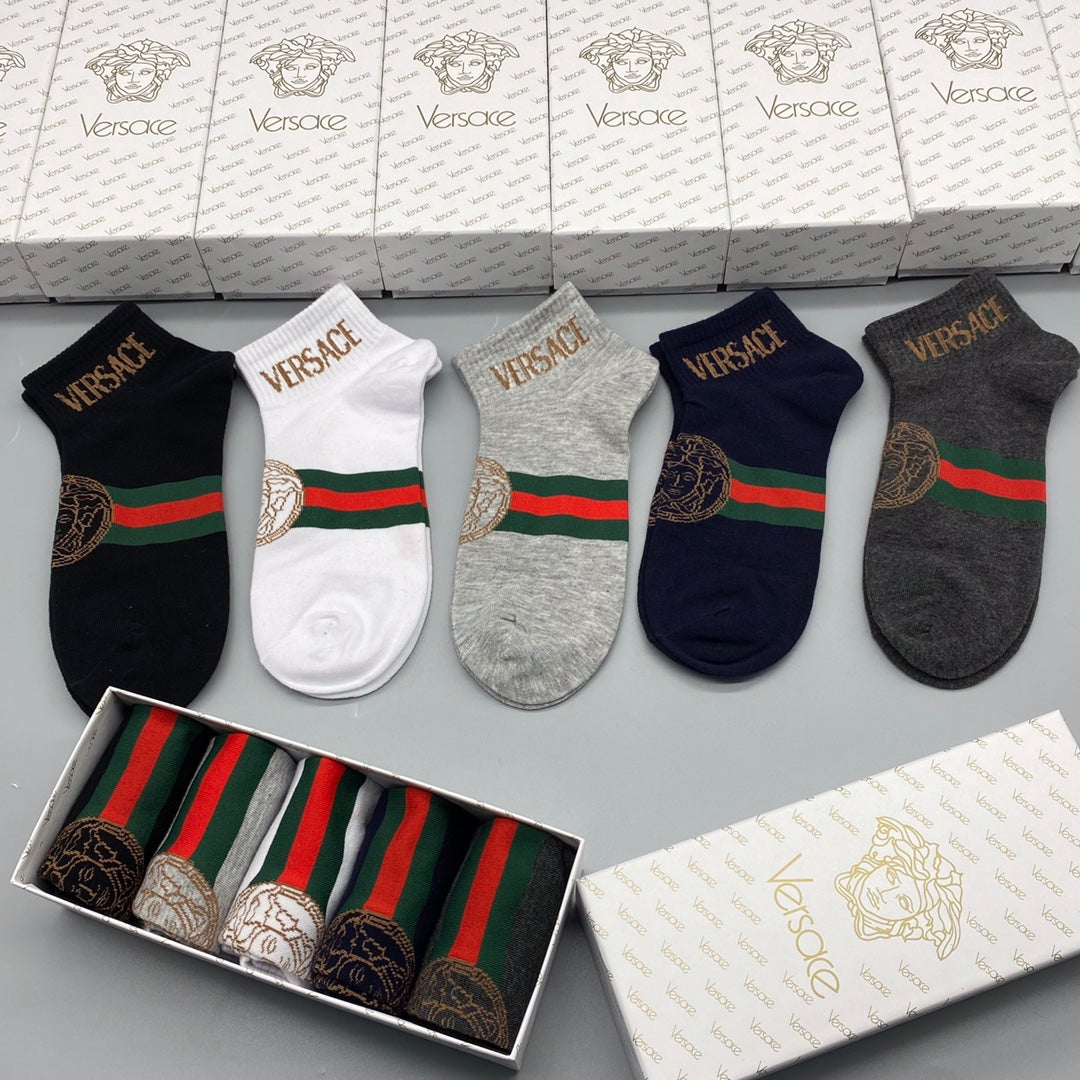 Versace Medusa Stripe Ankle Socks - Box of 5 Pairs