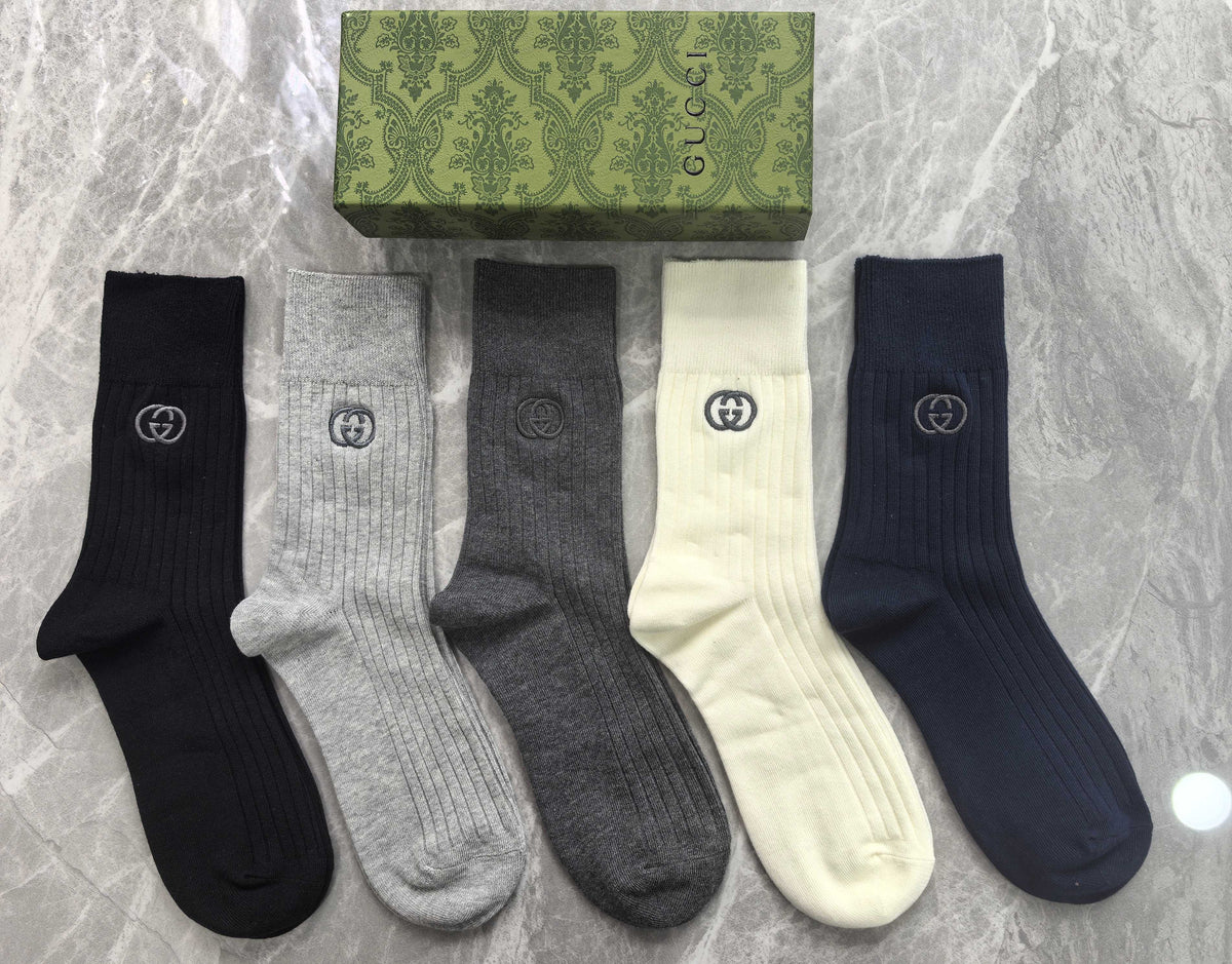 Gucci Cotton Mixed Neutral Logo Detail Crew Socks - 5-Pair Set