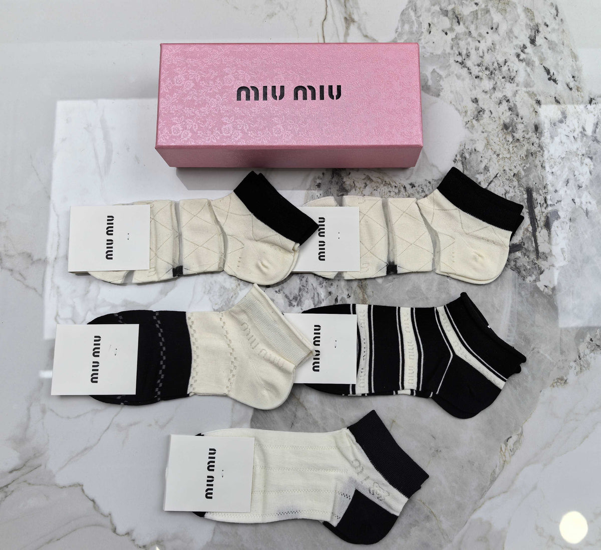 Miu Miu Modal Mixed Neutral Logo Detail No-Show Socks - 5-Pair Set