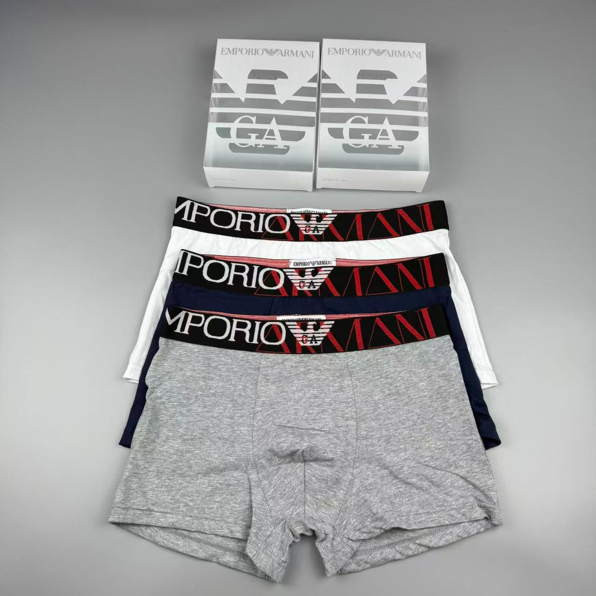 Armani Cotton All-Over Logo Pattern Men's Boxer Briefs - 3-Piece Box