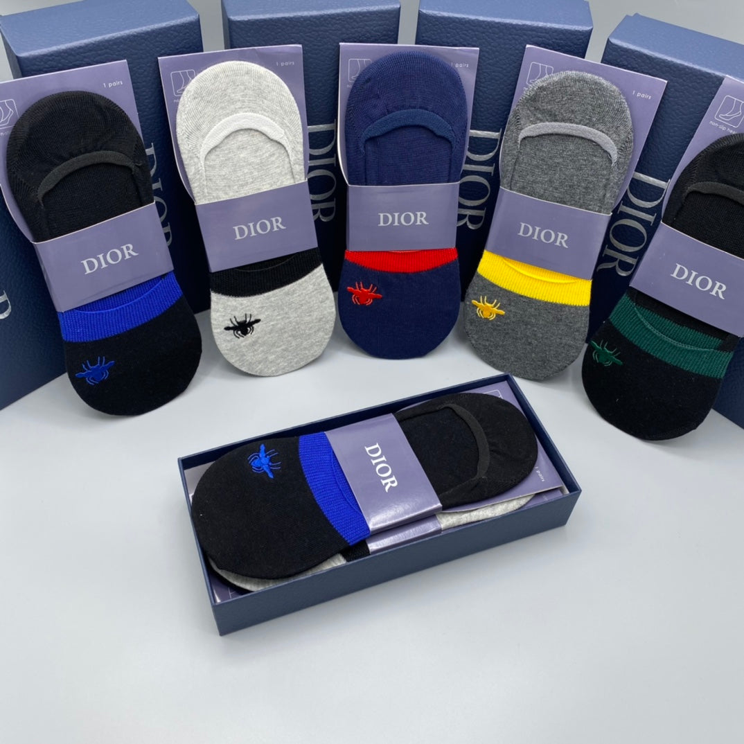 Dior Bee Accent Color-Block No-Show Socks - Box of 5 Pairs