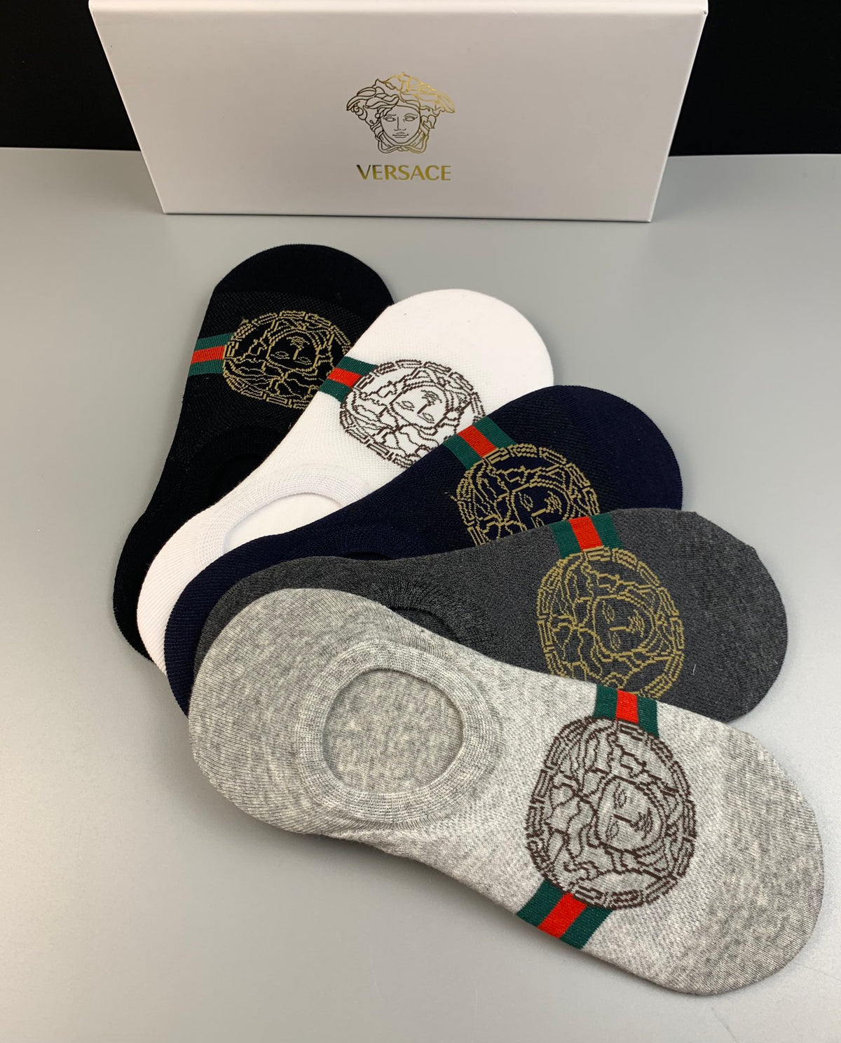 Versace Cotton No-Show Socks - 5-Pair Set