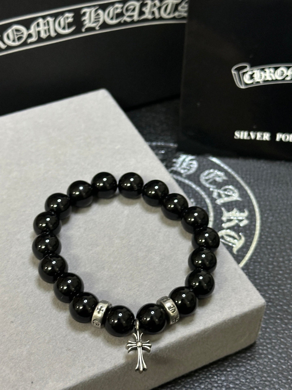 Martin Graham beaded bracelet in polished metal-tone – styled product view