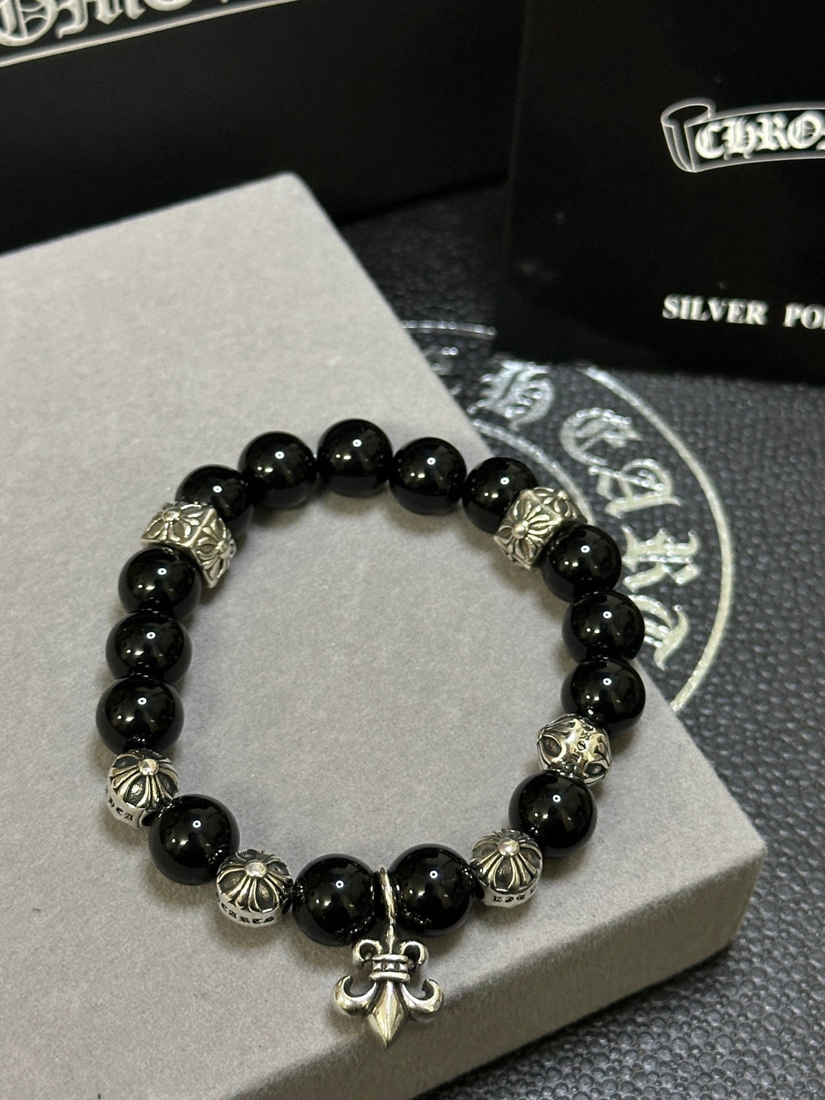 Martin Graham beaded bracelet in polished metal-tone – styled product view