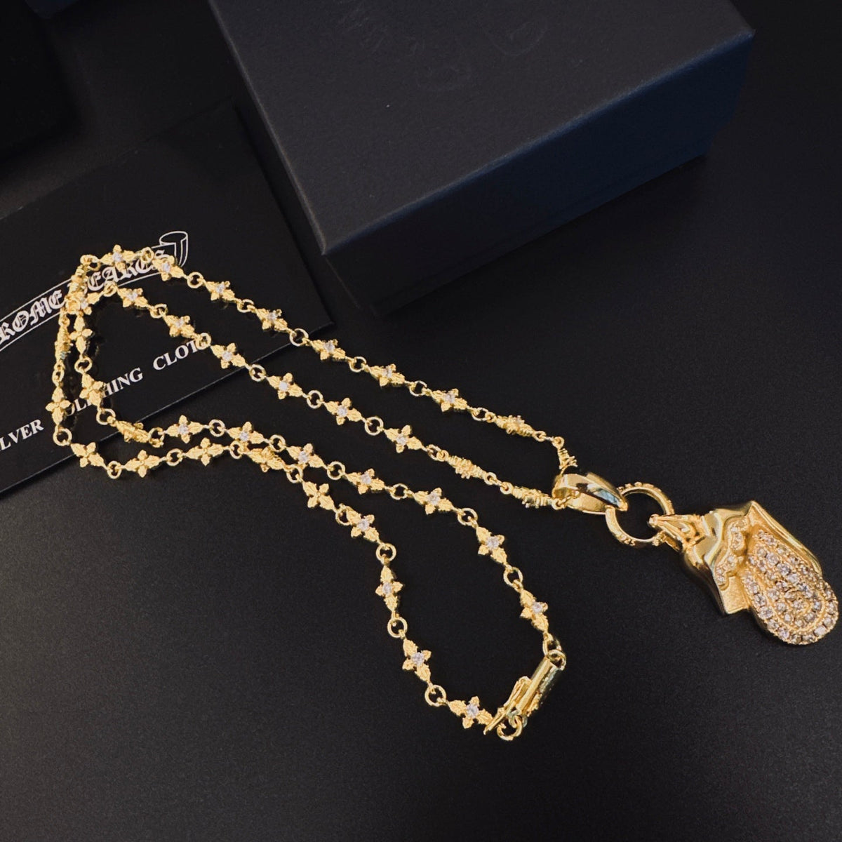 Martin Graham pendant necklace in polished metal-tone – styled product view