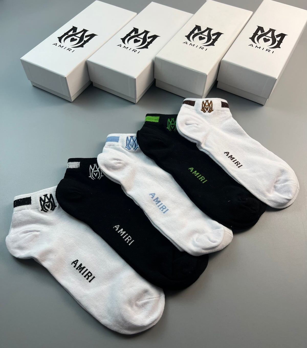 Amiri Cotton Script And Initial Details No-Show Socks - 5-Pair Set