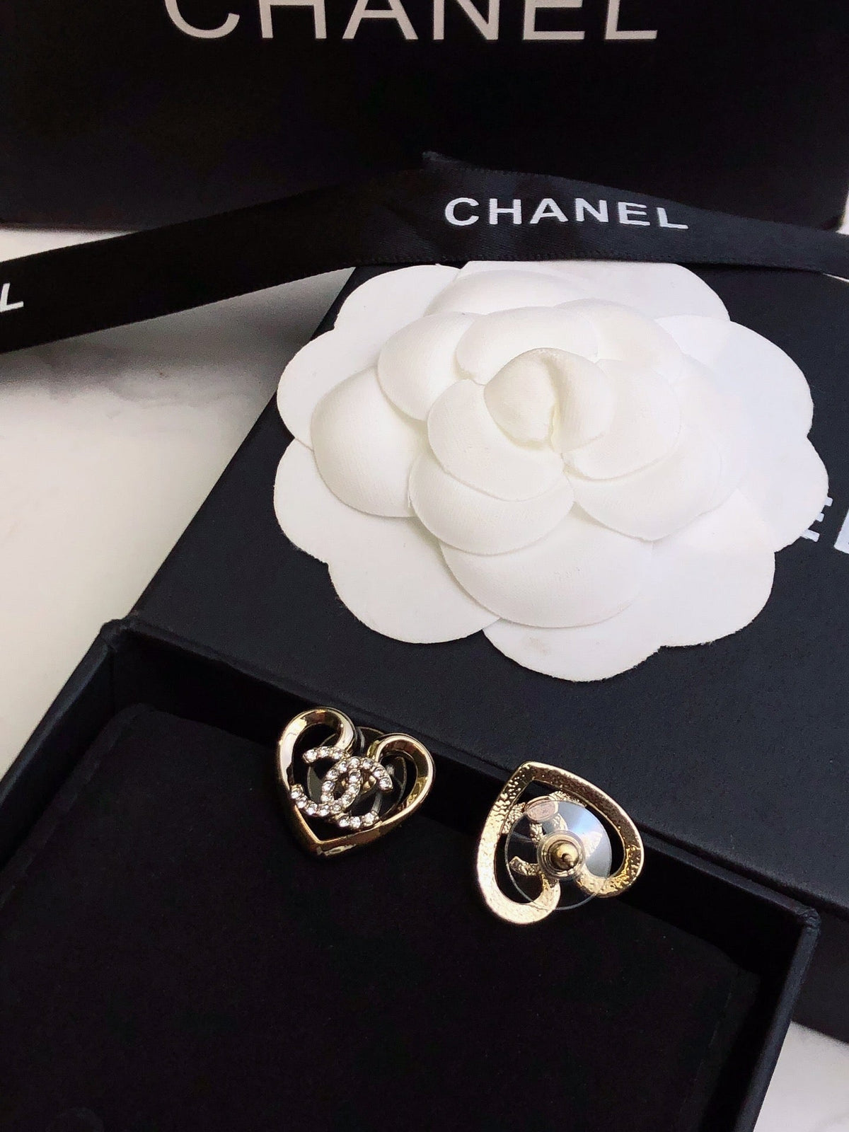 Heart Stud Earrings in Polished Metal-Tone – Heart Detail – Design 004 styled product view