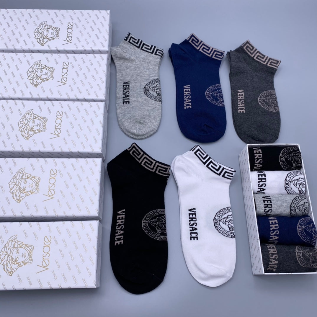 Versace Logo Ankle Socks - 5-Pair Box