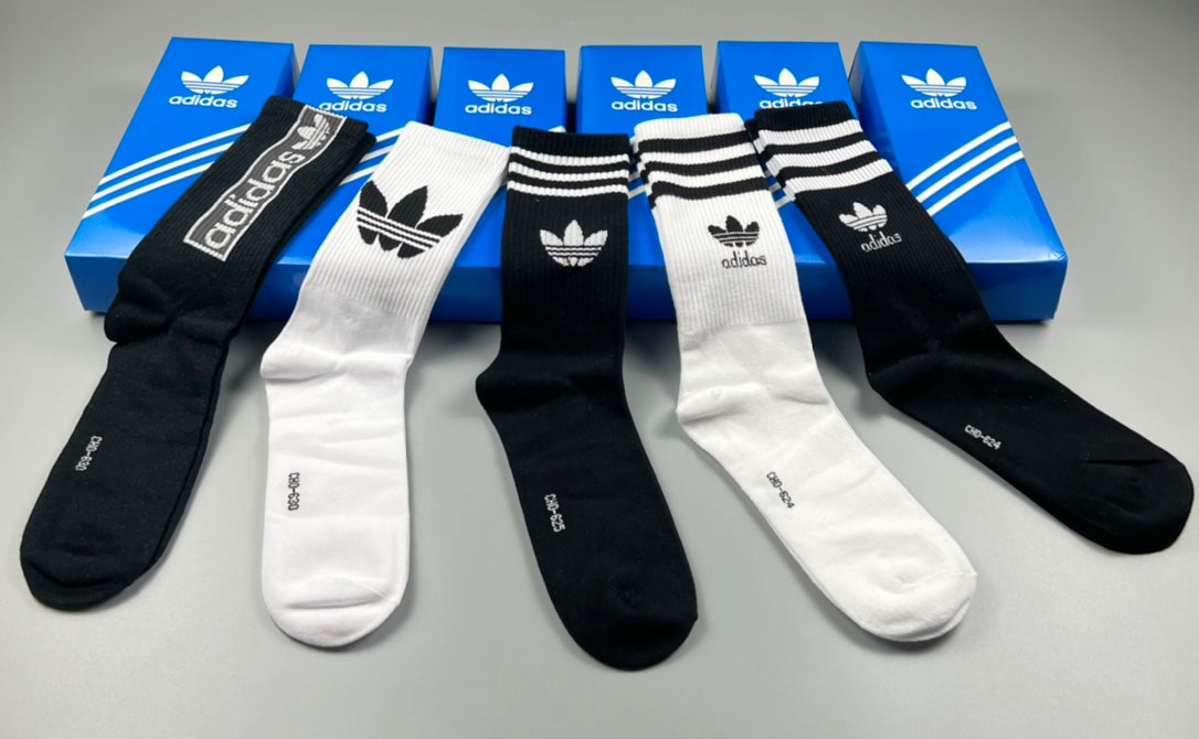 Adidas Cotton Triple-Stripe And Trefoil Details Ankle Socks - 5-Pair Set