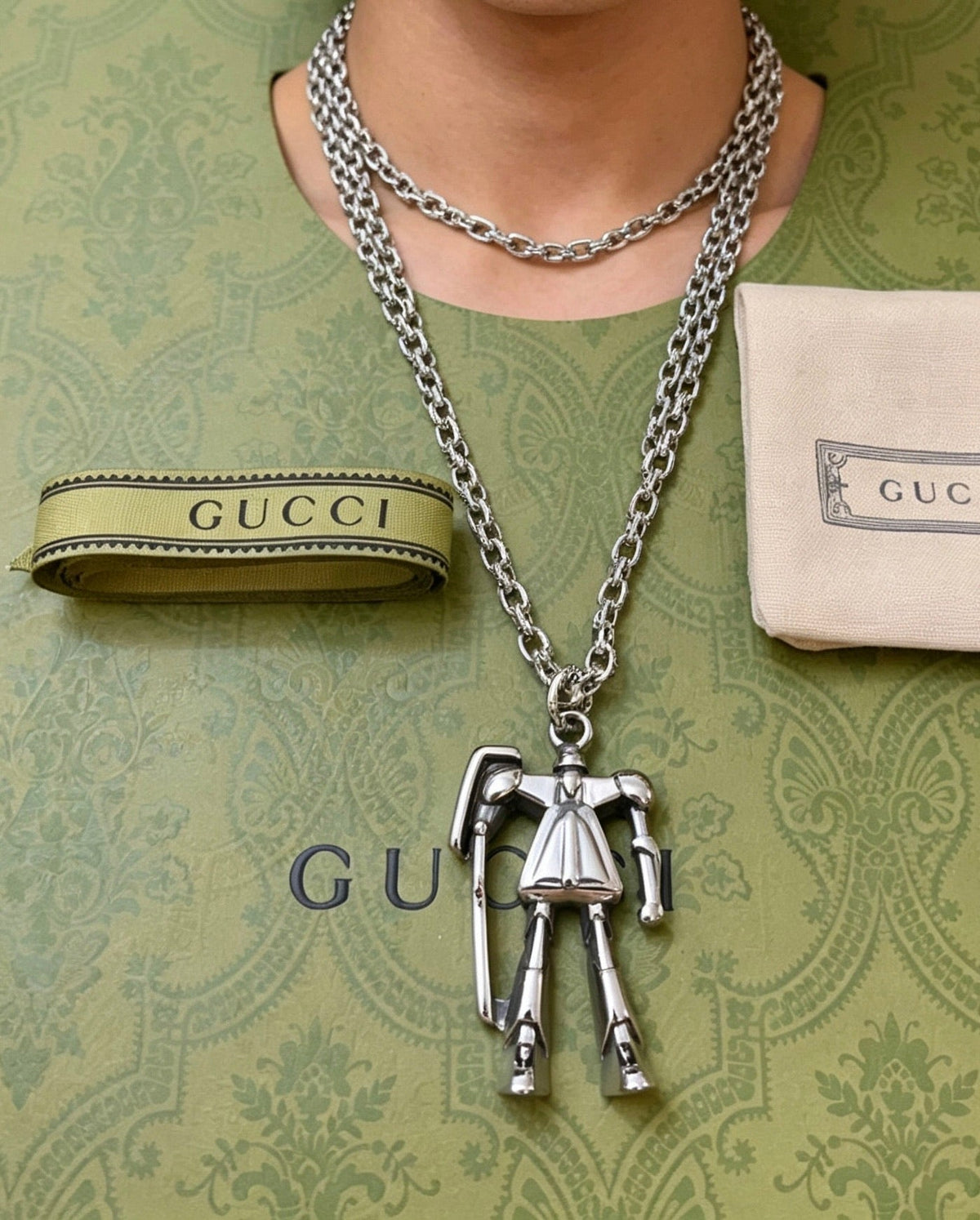 Martin Graham pendant necklace in polished metal-tone – styled product view