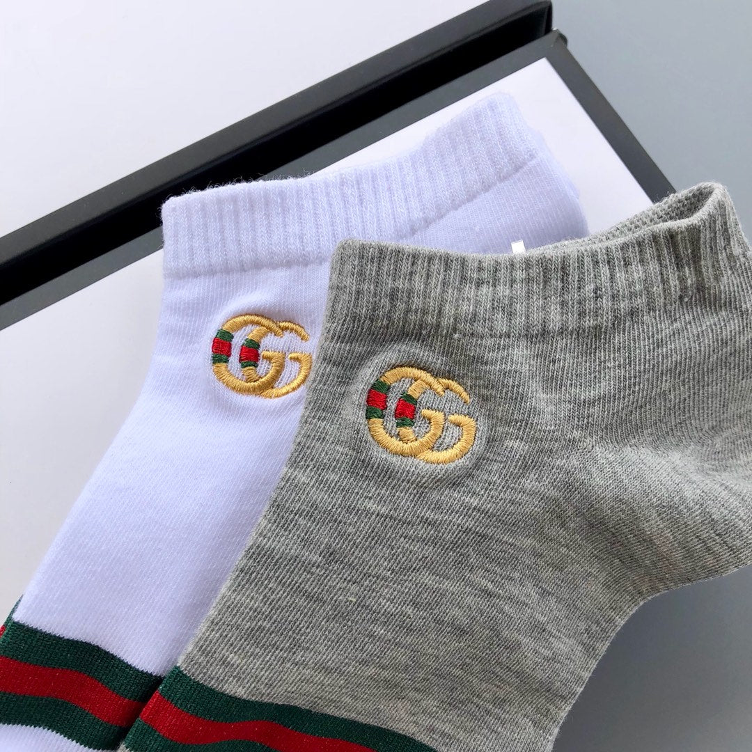 Gucci Cotton blend Striped Bands And Crest Motifs Ankle Socks - 5-Pair Set