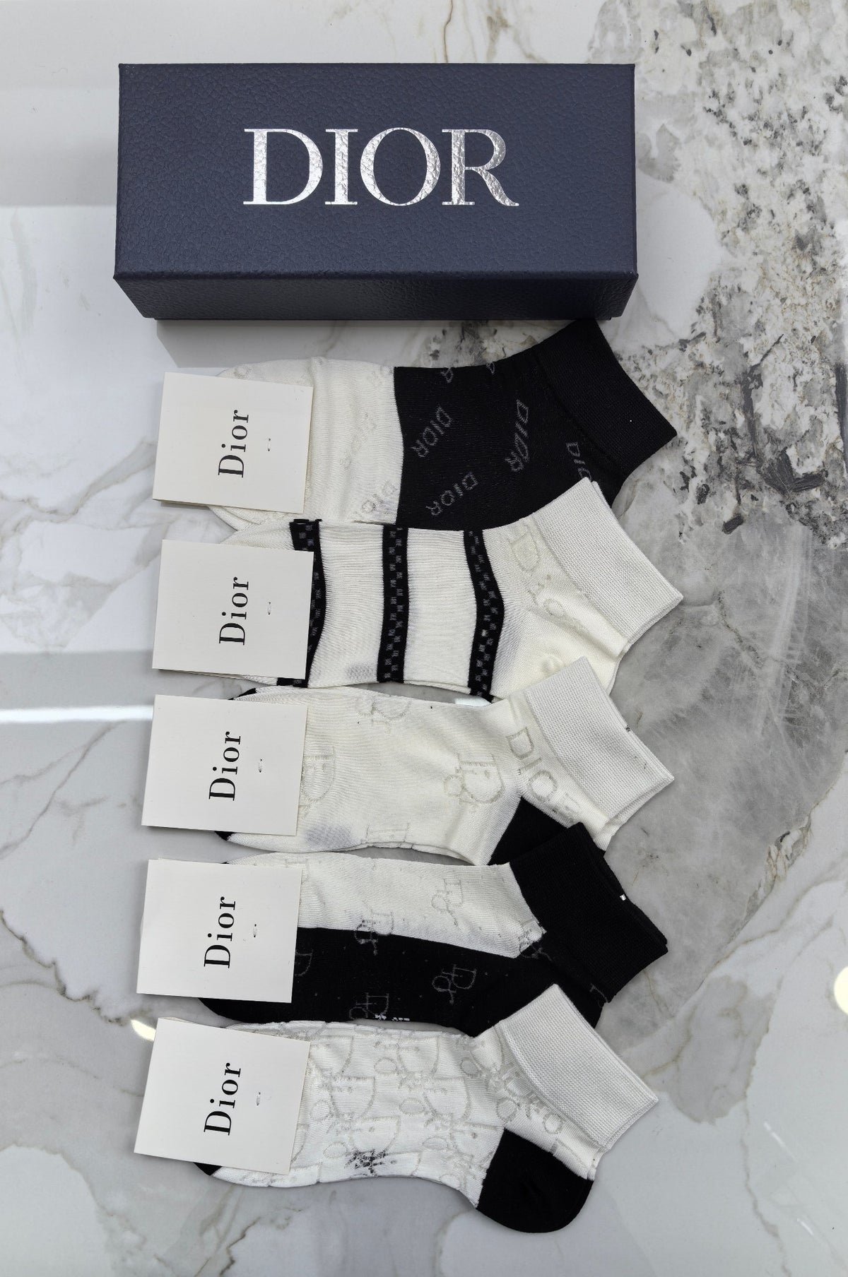 Dior Modal Mixed Neutral Logo Detail No-Show Socks - 5-Pair Set
