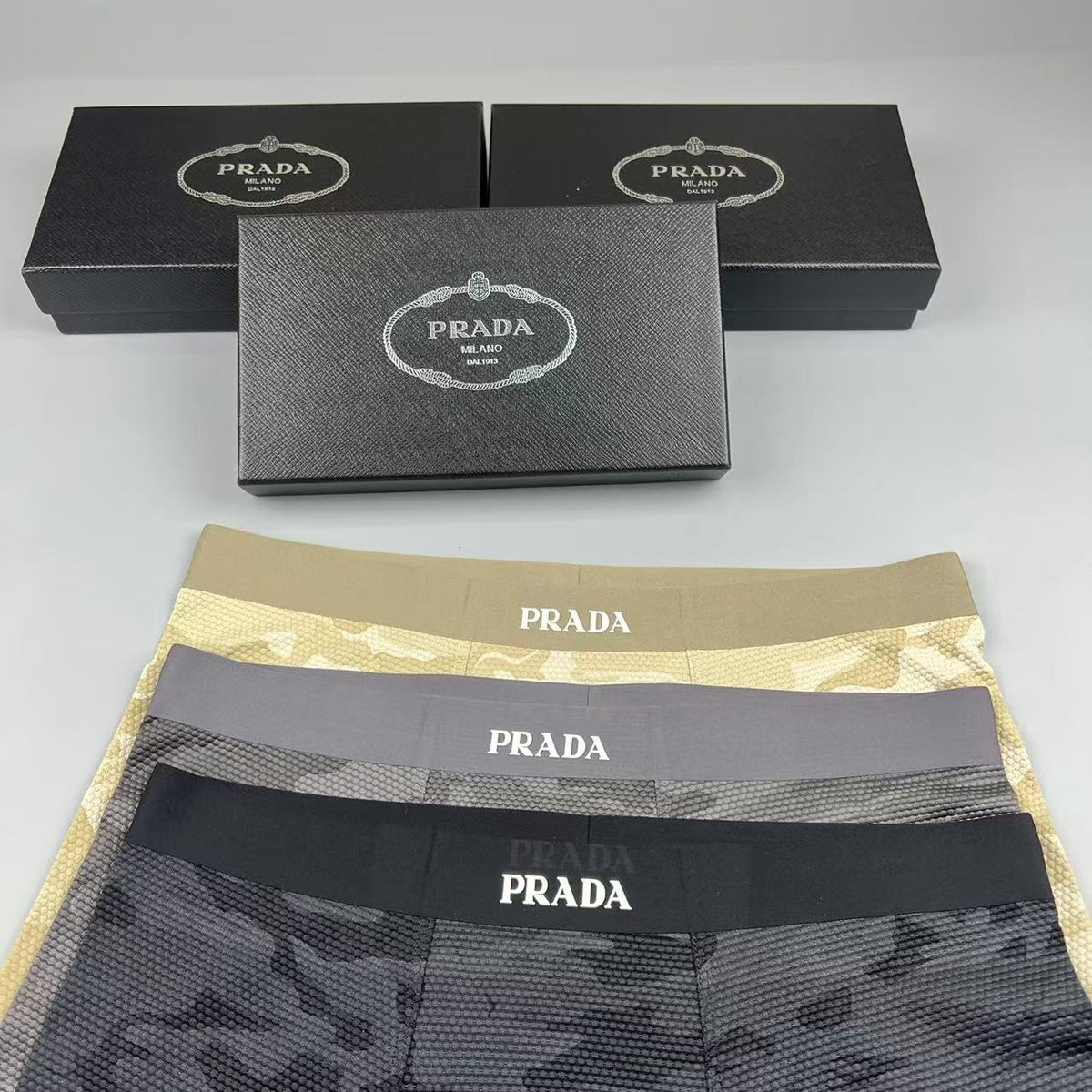 Prada Black, Grey & Khaki Men's Boxer Briefs - 3-Piece Box