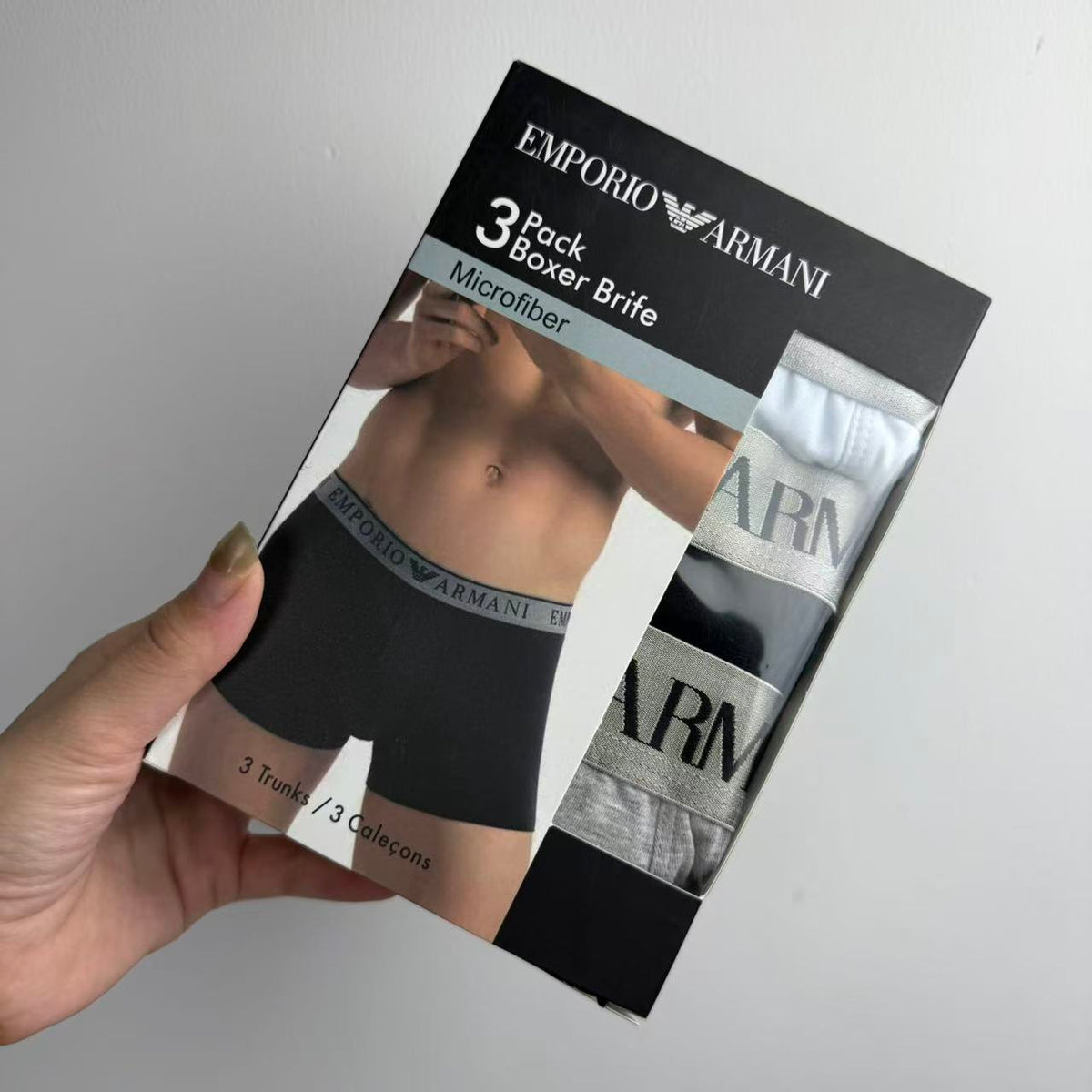 Armani Black, White & Grey Cotton Men's Boxer Briefs - 3-Piece Box