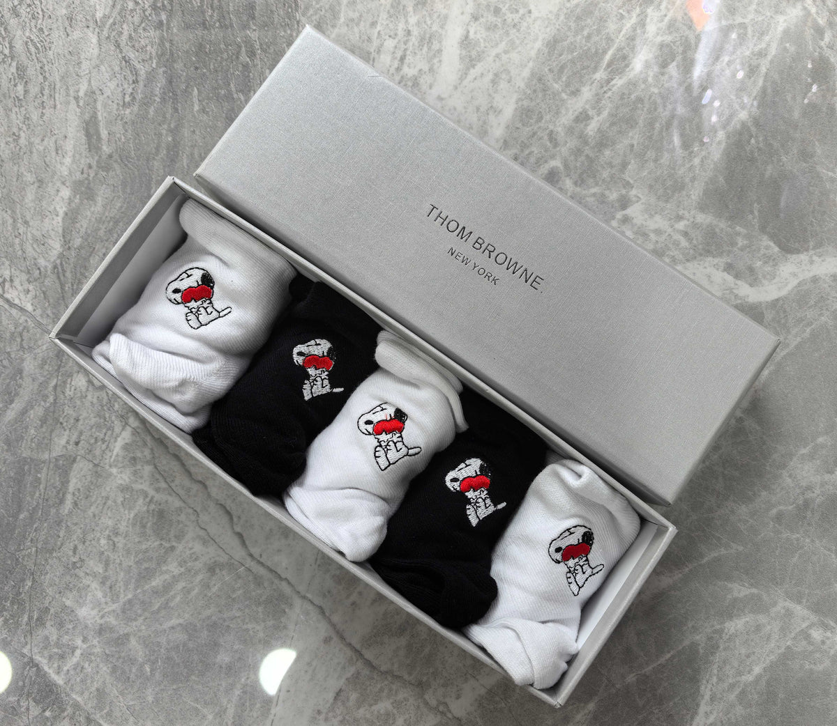 Thom Browne Cotton Small Red-Blue Stripe Details Ankle Socks - 5-Pair Set