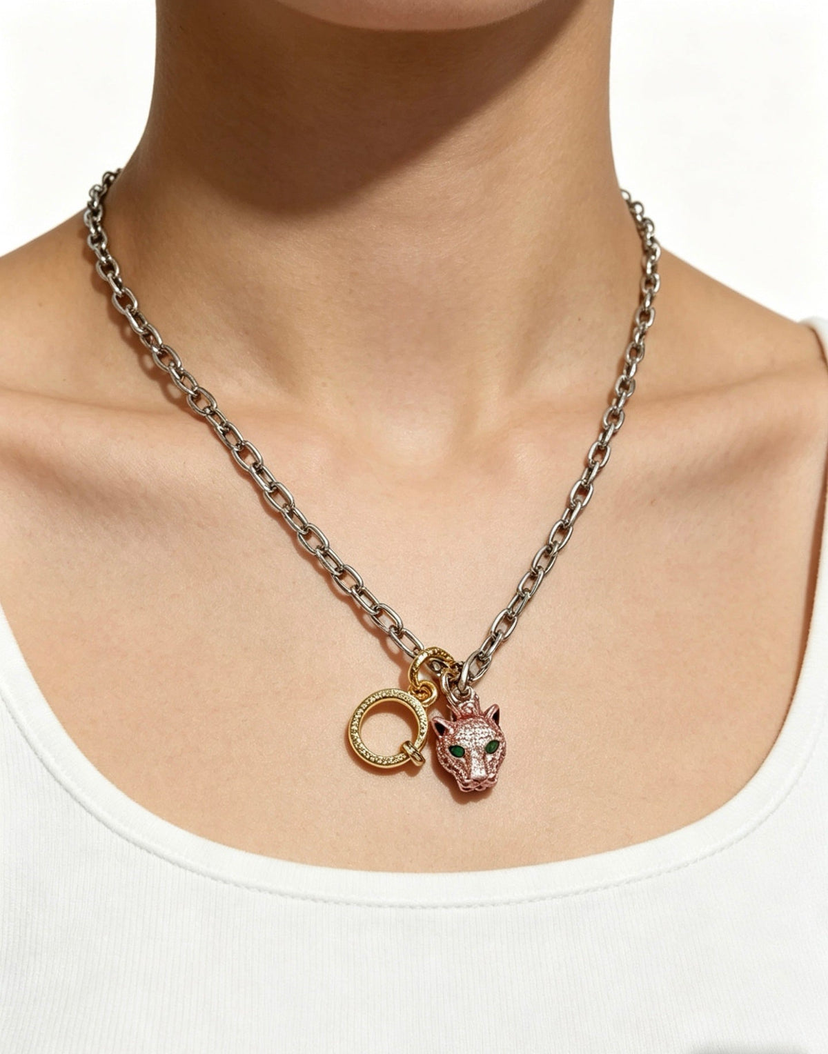 Martin Graham pendant necklace in polished metal-tone – close-up detail