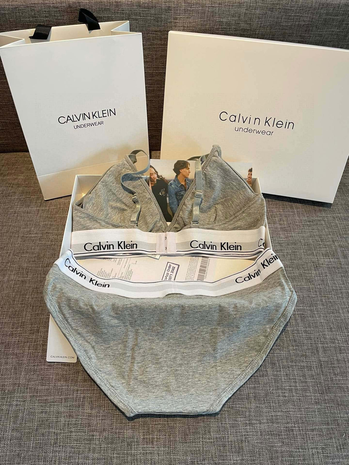 Calvin Klein Heather Grey Triangle Bra and Brief Set Women's Bra & Brief Set - 2-Piece Set