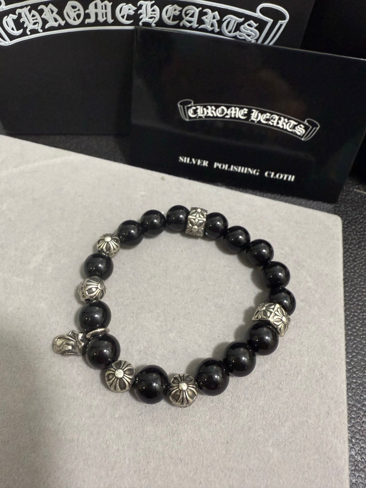 Martin Graham beaded bracelet in polished metal-tone – styled product view