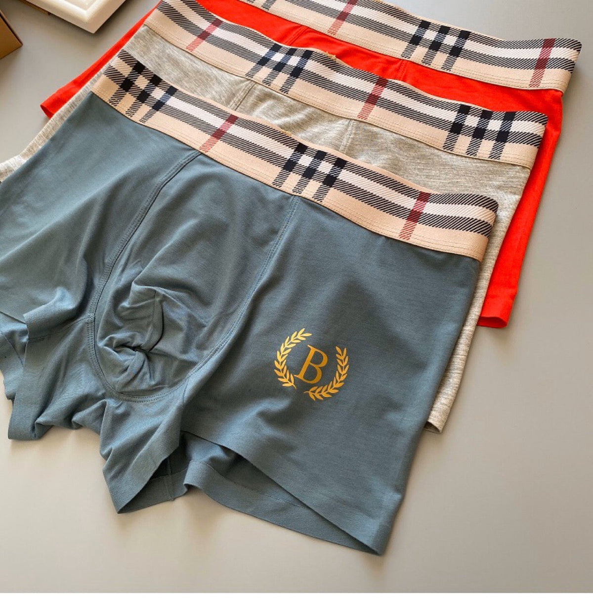 Burberry Check-Inspired Waistbands And Gold-Tone Crest Details Men's Boxer Briefs - 3-Piece Box