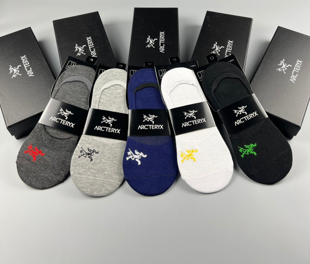 Arc'teryx Cotton Visible Logo, Stripe Or Motif Details No-Show Socks - 5-Pair Set