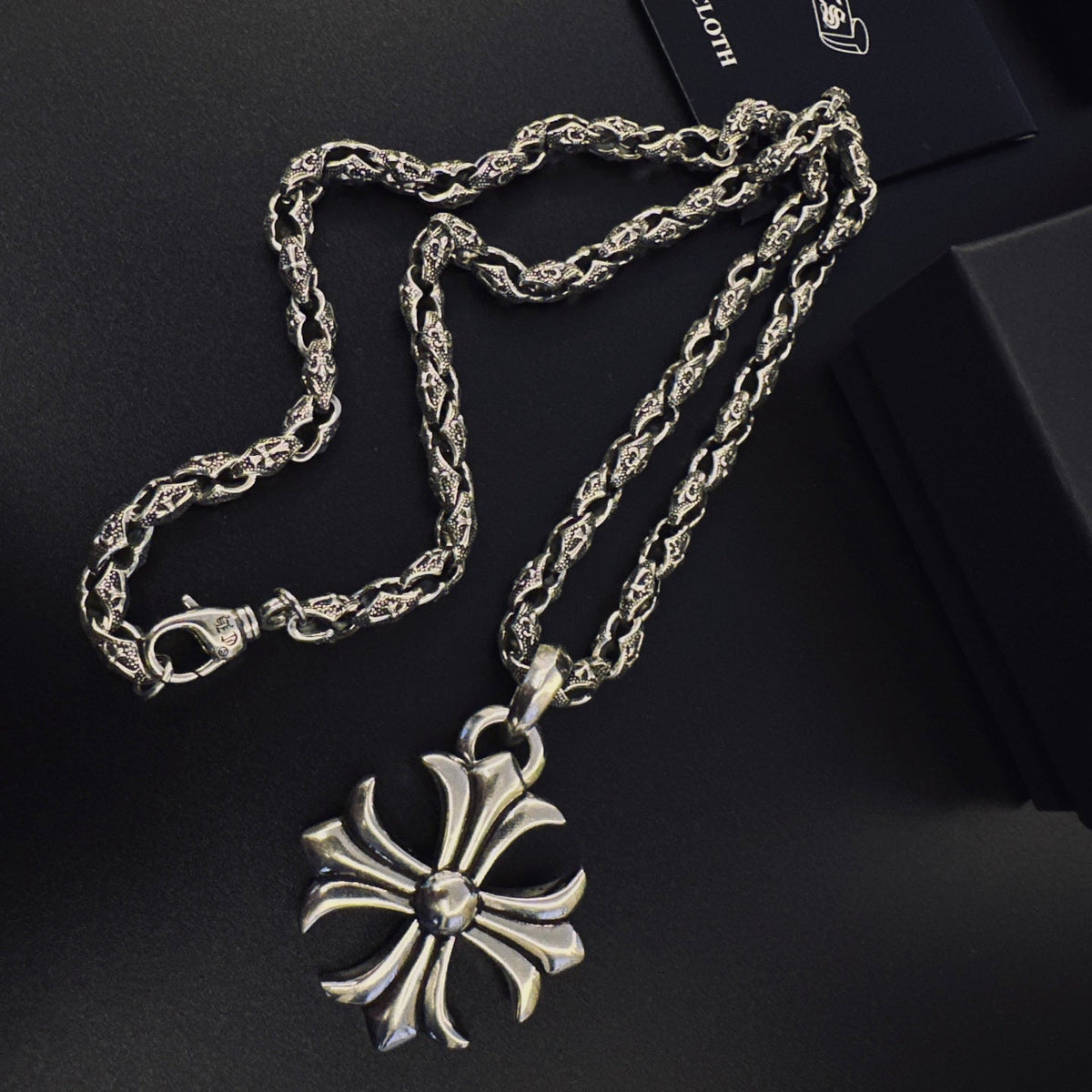 Martin Graham pendant necklace in polished metal-tone – styled product view
