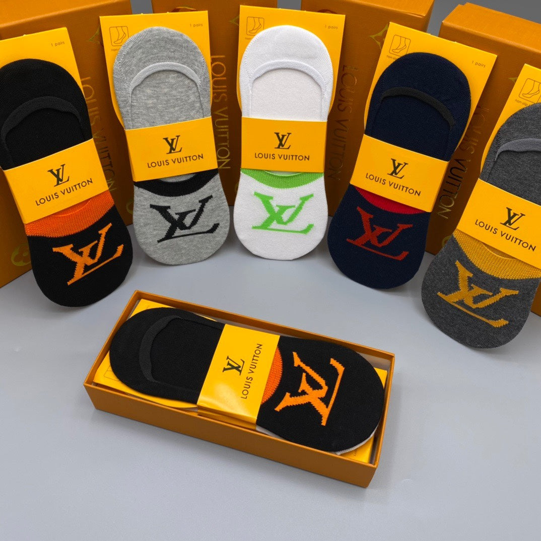 Louis Vuitton Visible Logo, Stripe Or Motif Details No-Show Socks - 5-Pair Set