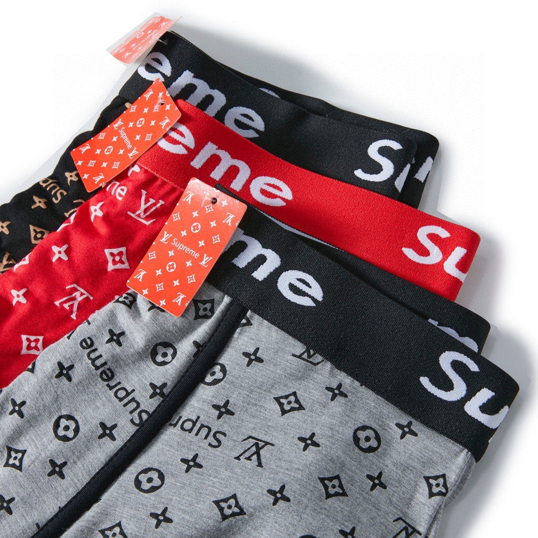 Louis Vuitton x Supreme Cotton All-Over Monogram-Style Prints Men's Boxer Briefs - 3-Piece Box