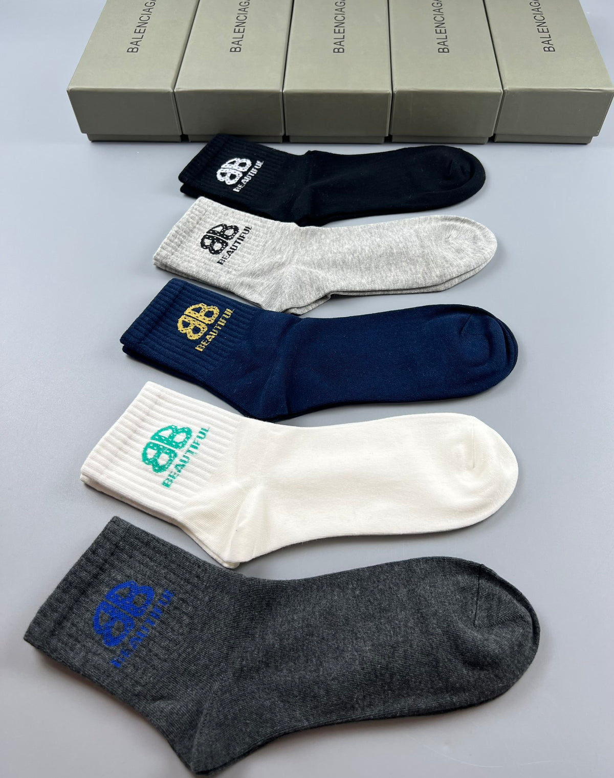 Balenciaga Colour Logo Mid-Calf Socks - 5-Pair Box