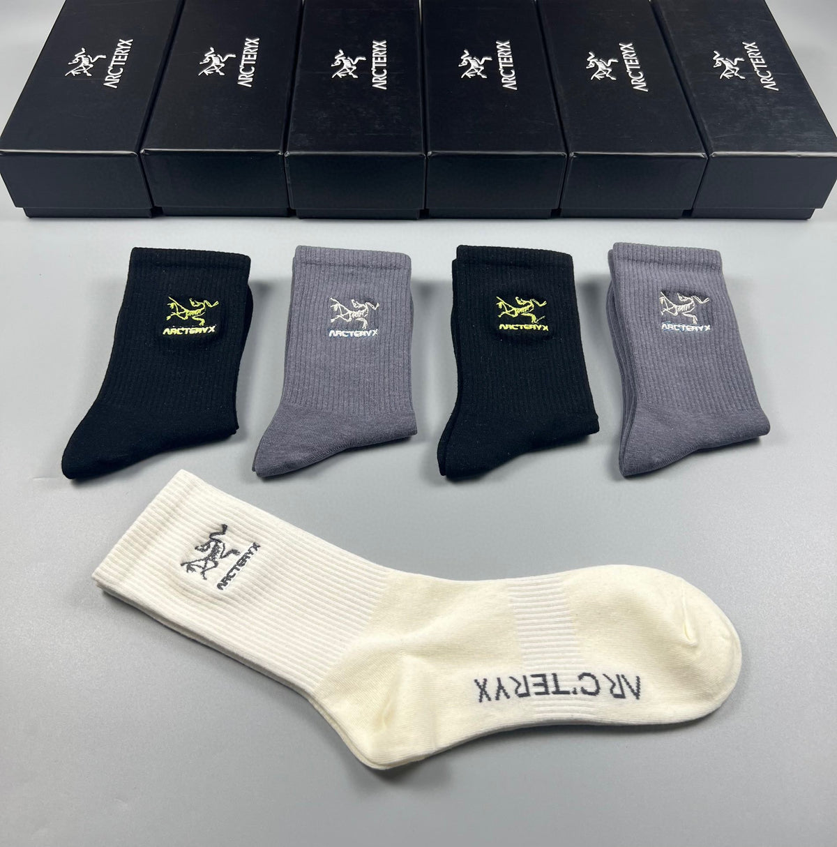 Arc'teryx Cotton Bird And Wordmark Details Crew Socks - 5-Pair Set