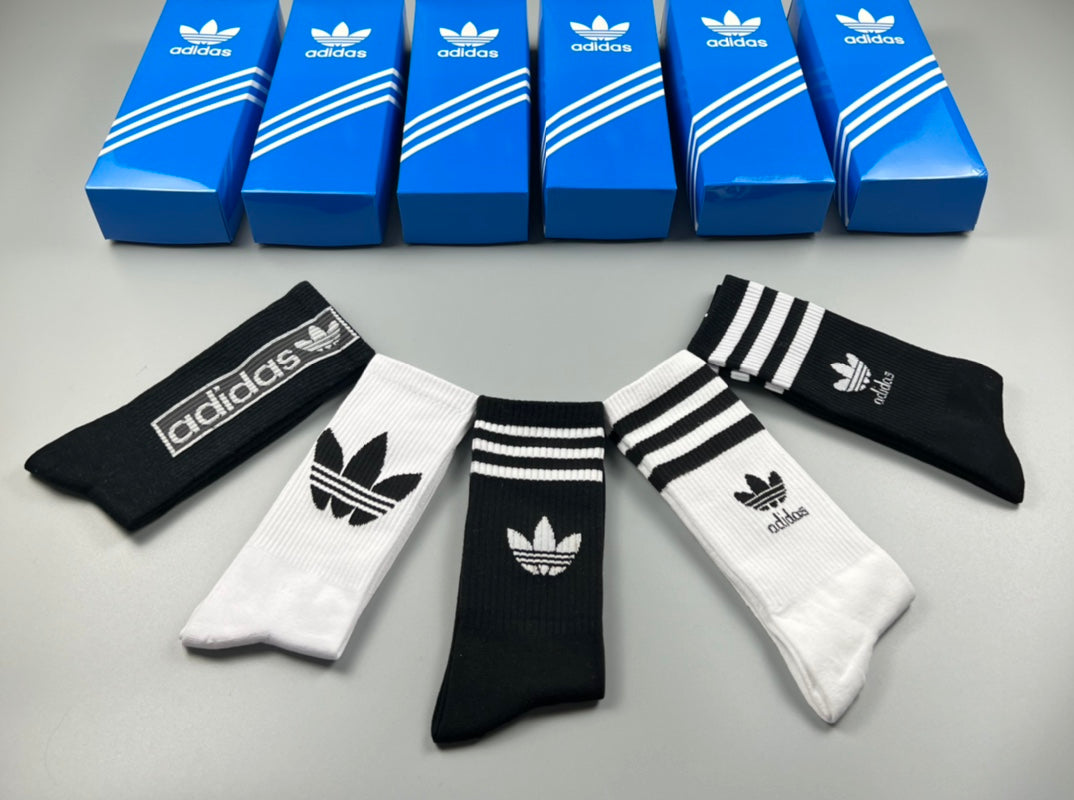 Adidas Cotton Triple-Stripe And Trefoil Details Ankle Socks - 5-Pair Set