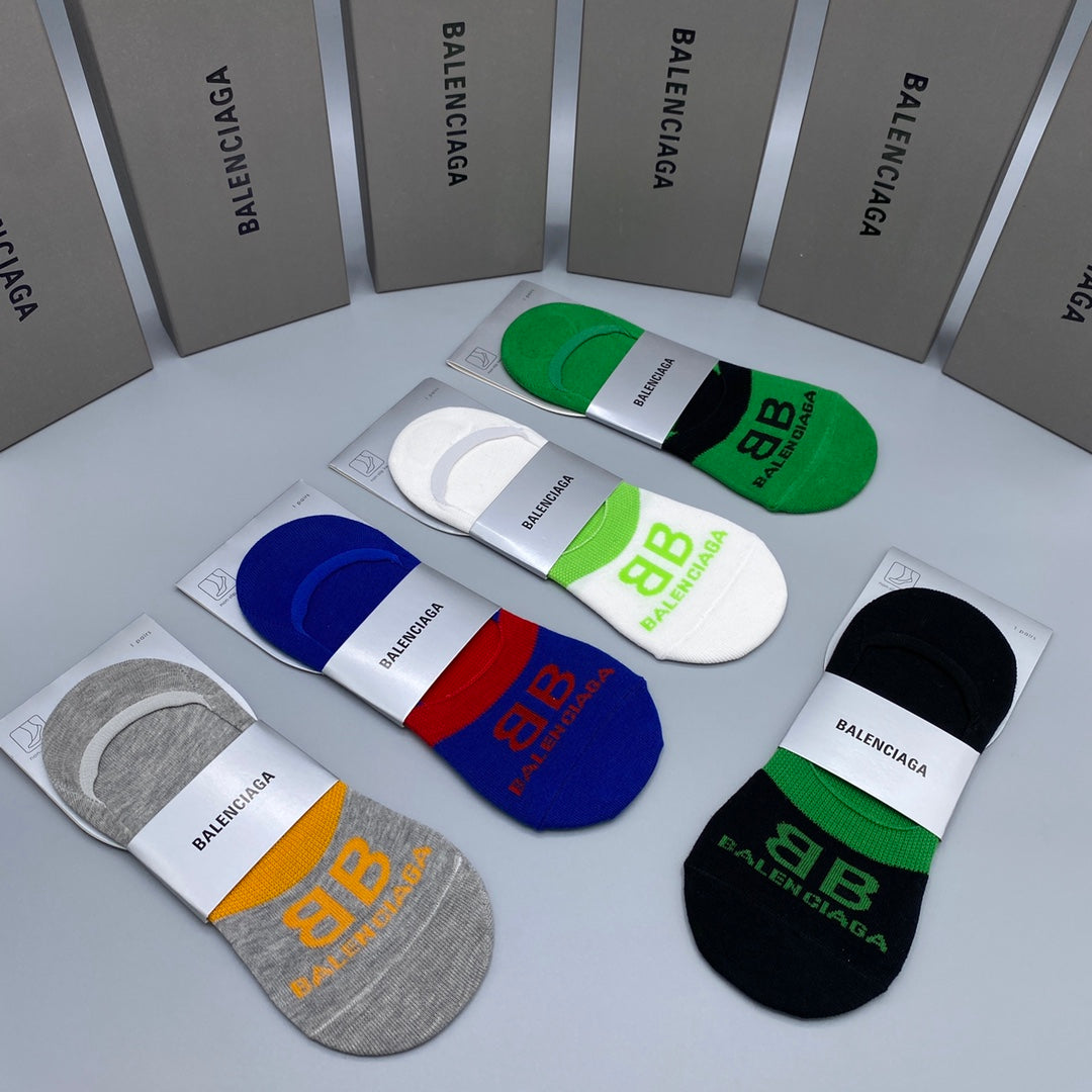 Balenciaga Visible Logo, Stripe Or Motif Details No-Show Socks - 5-Pair Set