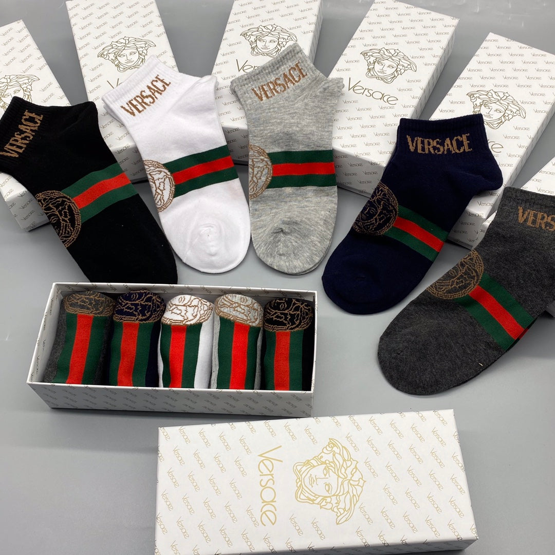 Versace Stripe And Medallion Details No-Show Socks