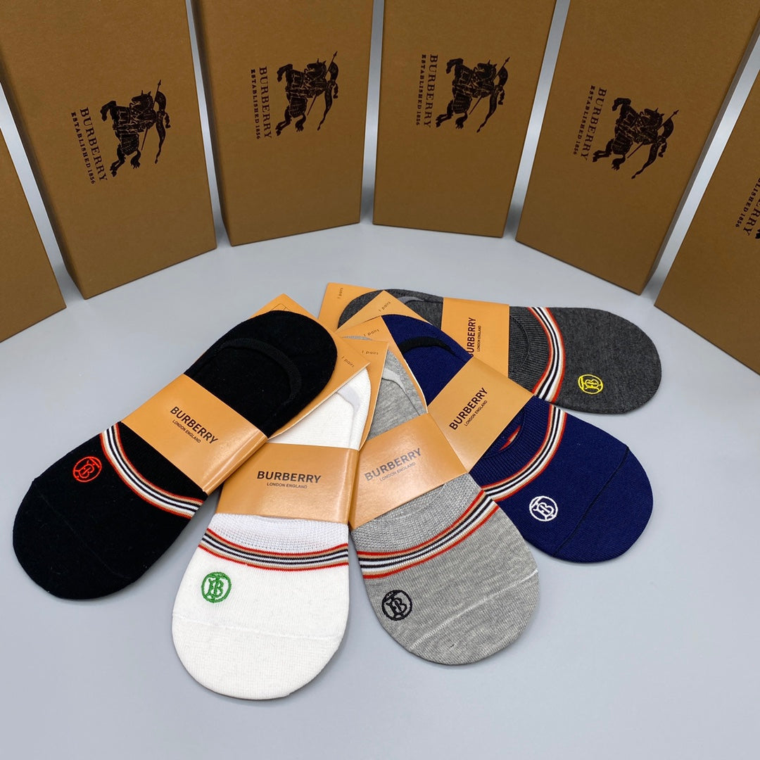 Burberry Visible Logo, Stripe Or Motif Details No-Show Socks - 5-Pair Set