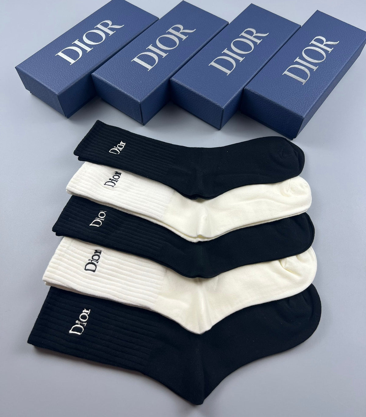 Dior Double-Needle Cotton Socks - 5-Pair Set