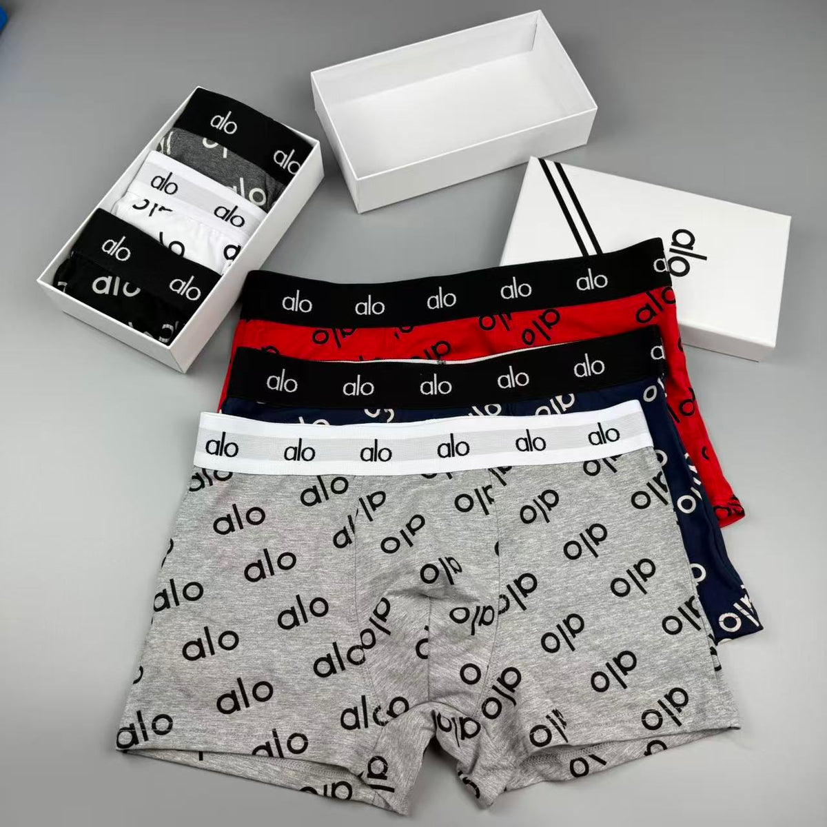 Alo Cotton All-Over Logo Pattern Men's Boxer Briefs - 3-Piece Box