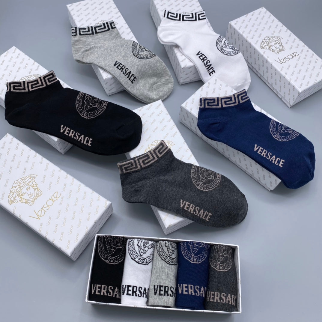 Versace Logo Ankle Socks - 5-Pair Box