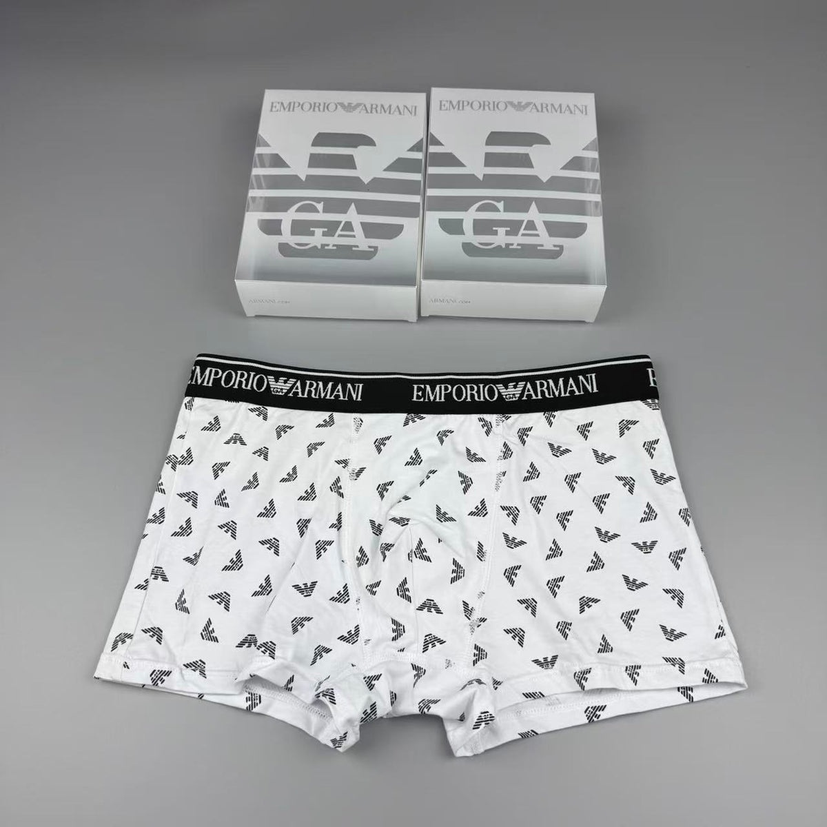 Armani Cotton All-Over Logo Pattern Men's Boxer Briefs - 3-Piece Box