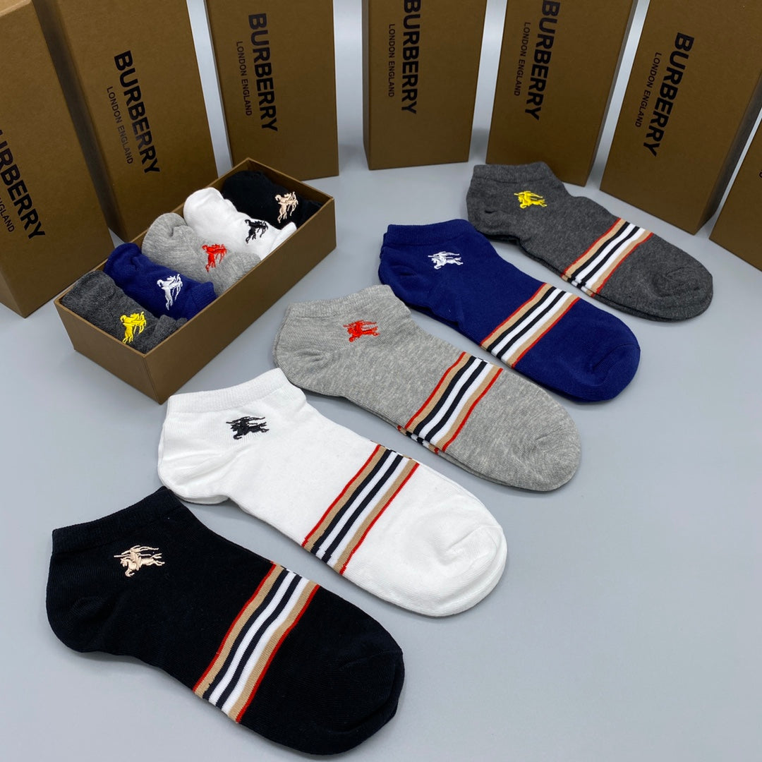 Burberry Stripes And Horse Details Ankle Socks - 5-Pair Set