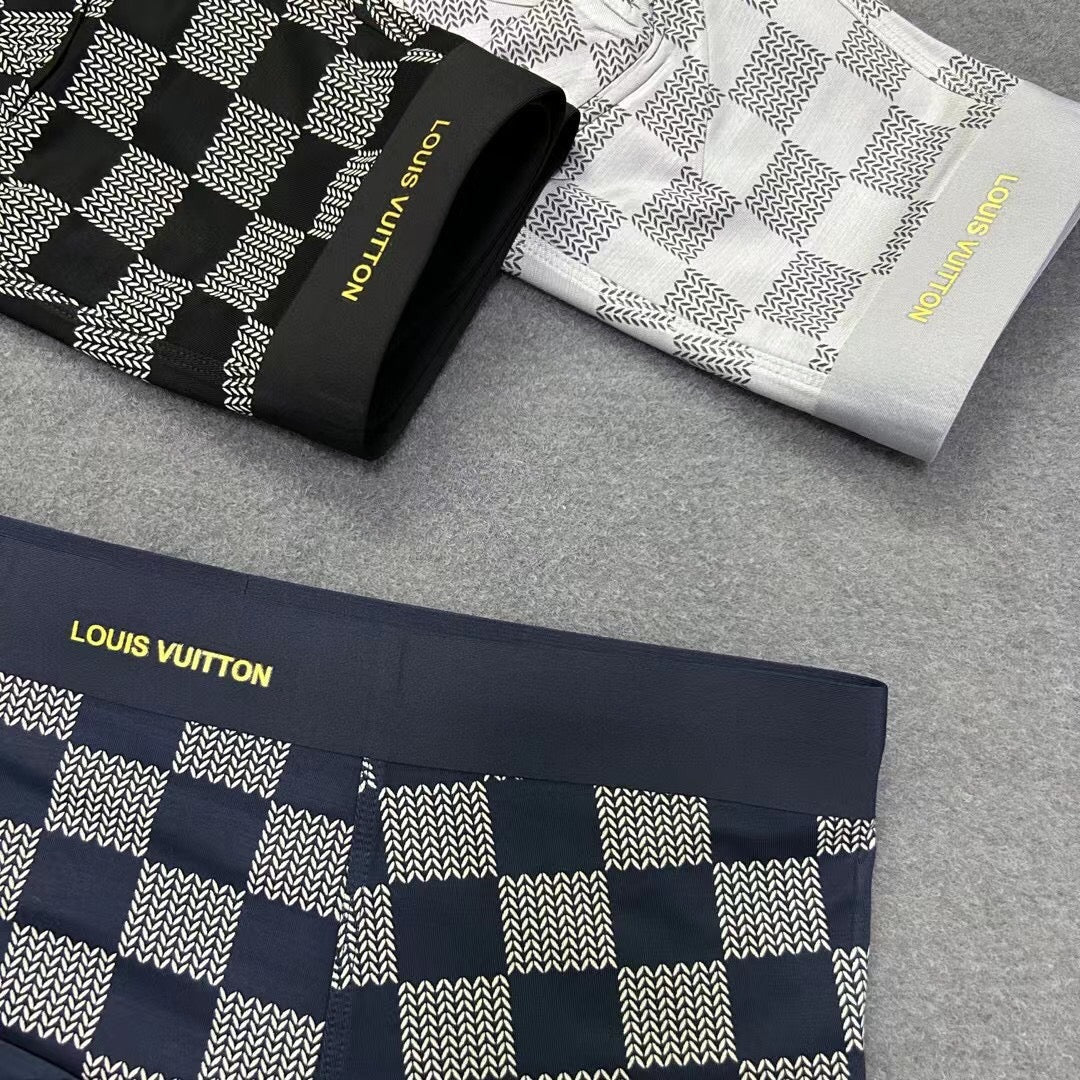 Louis Vuitton Solid Panels And Visible Emblem Details Men's Boxer Briefs - 3-Piece Box