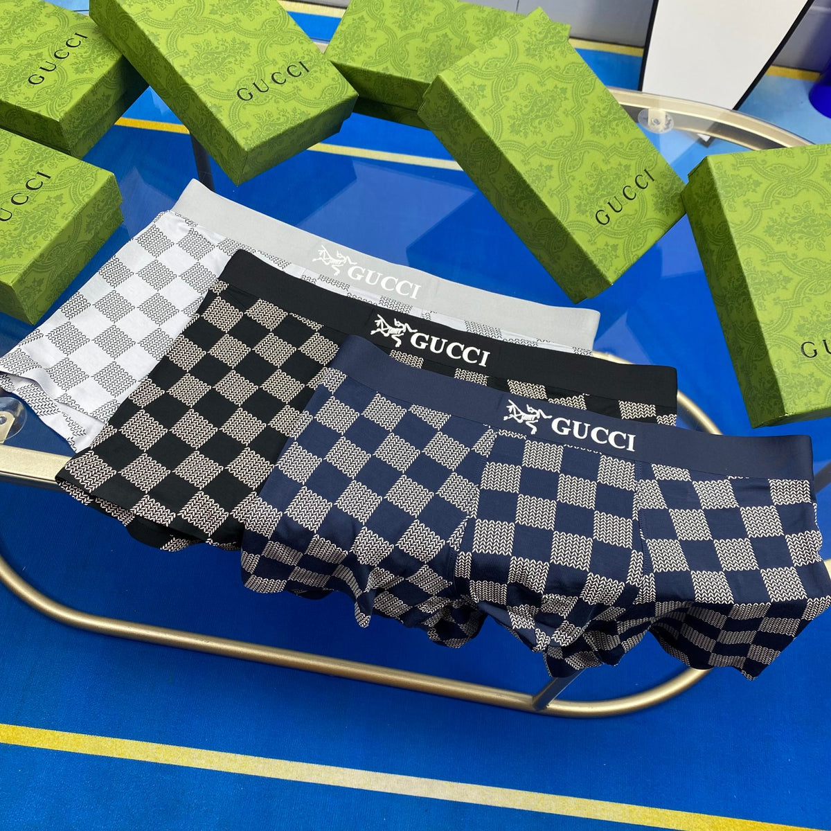Gucci Modal Checkerboard Patterns And Bold Waistbands Men's Boxer Briefs - 3-Piece Box