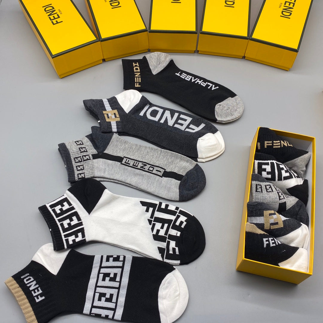 Fendi Logo Ankle Socks - 5-Pair Box