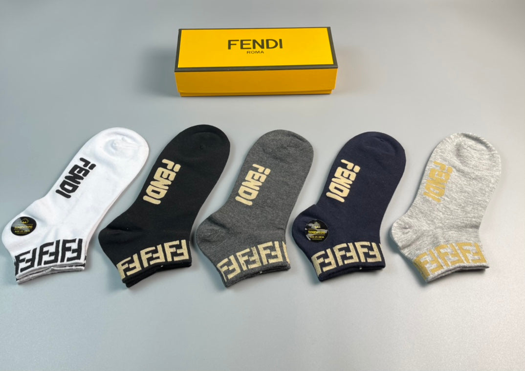 Fendi Wordmark And Letter-Pattern Details No-Show Socks - 5-Pair Set