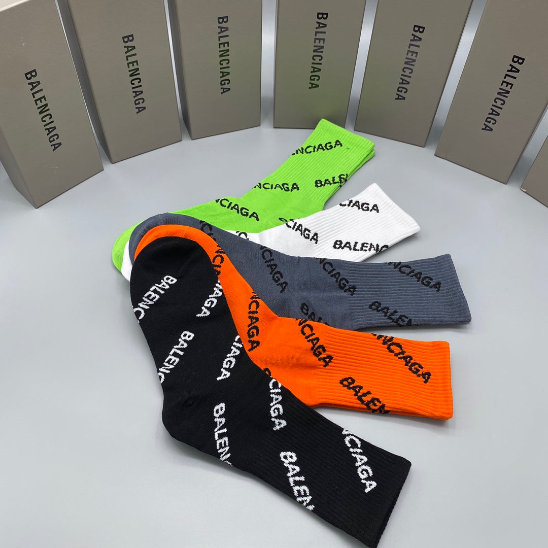 Balenciaga All-Over Wordmarks Crew Socks - 5-Pair Set