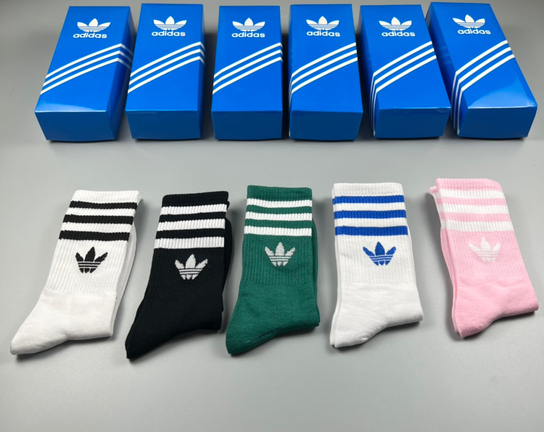 Adidas Three-Stripe Crew Socks - 5-Pair Box