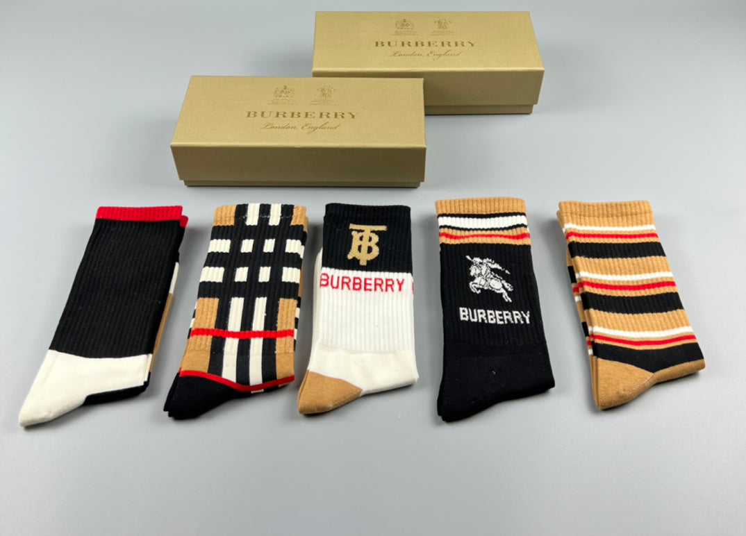 Burberry Varied Cuff Details Crew Socks - 5-Pair Set