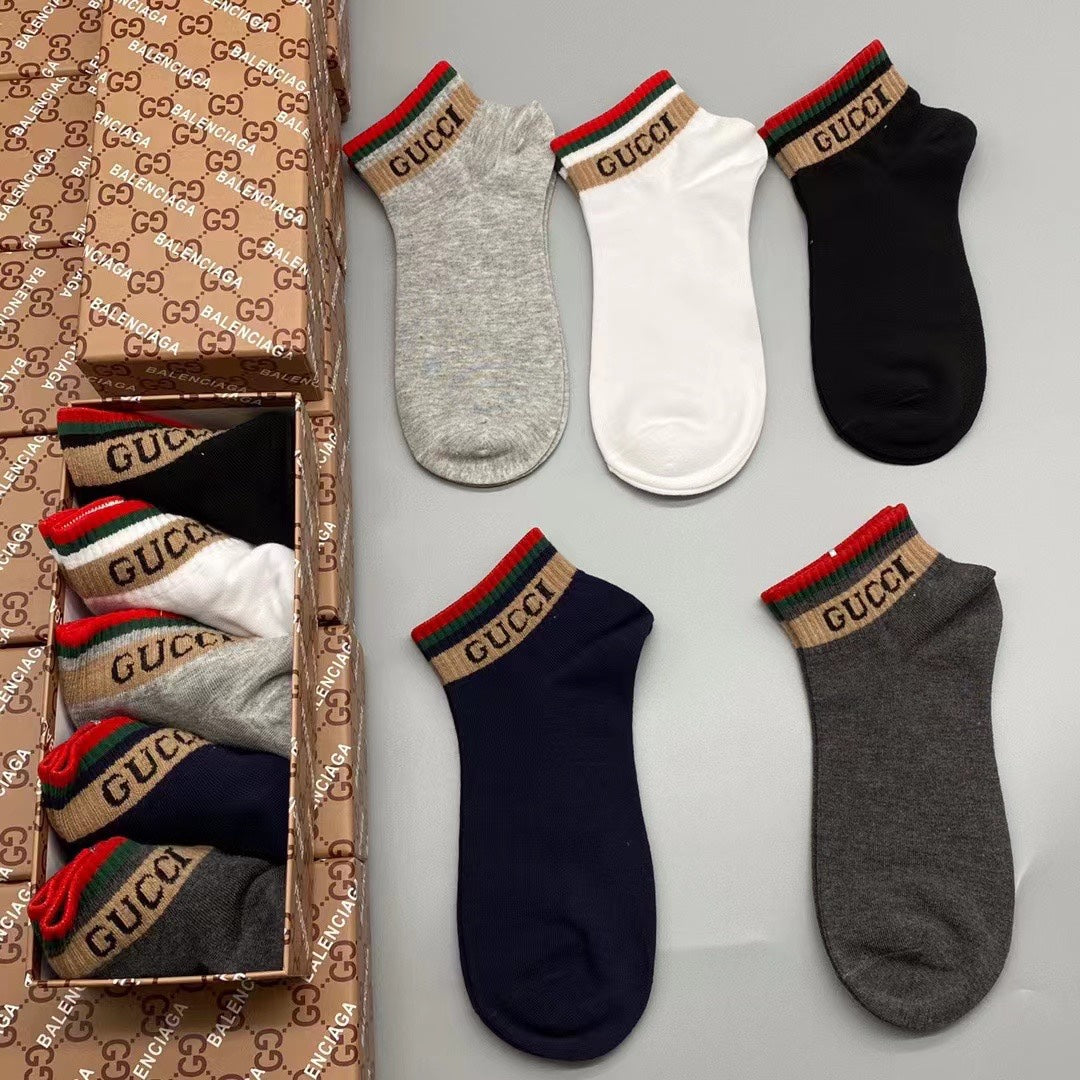 Gucci Red-Green Cuff Crew Socks - Box of 5 Pairs