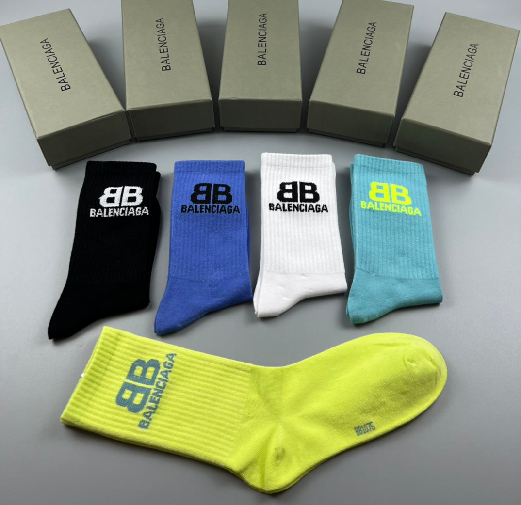 Balenciaga Contrast Bb Graphics Crew Socks - 5-Pair Set