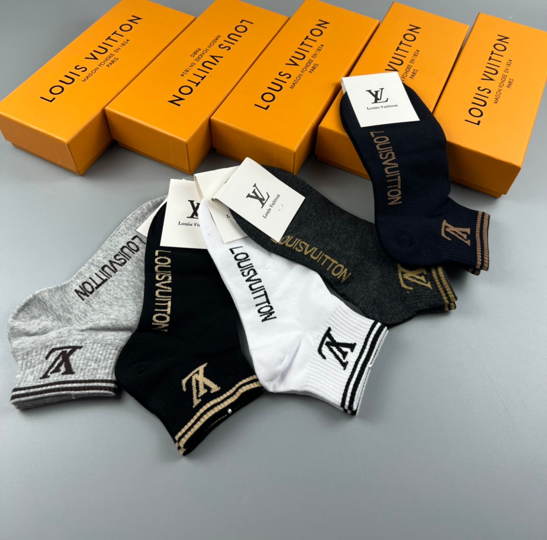 Louis Vuitton Assorted Contrast Motifs Ankle Socks - 5-Pair Set