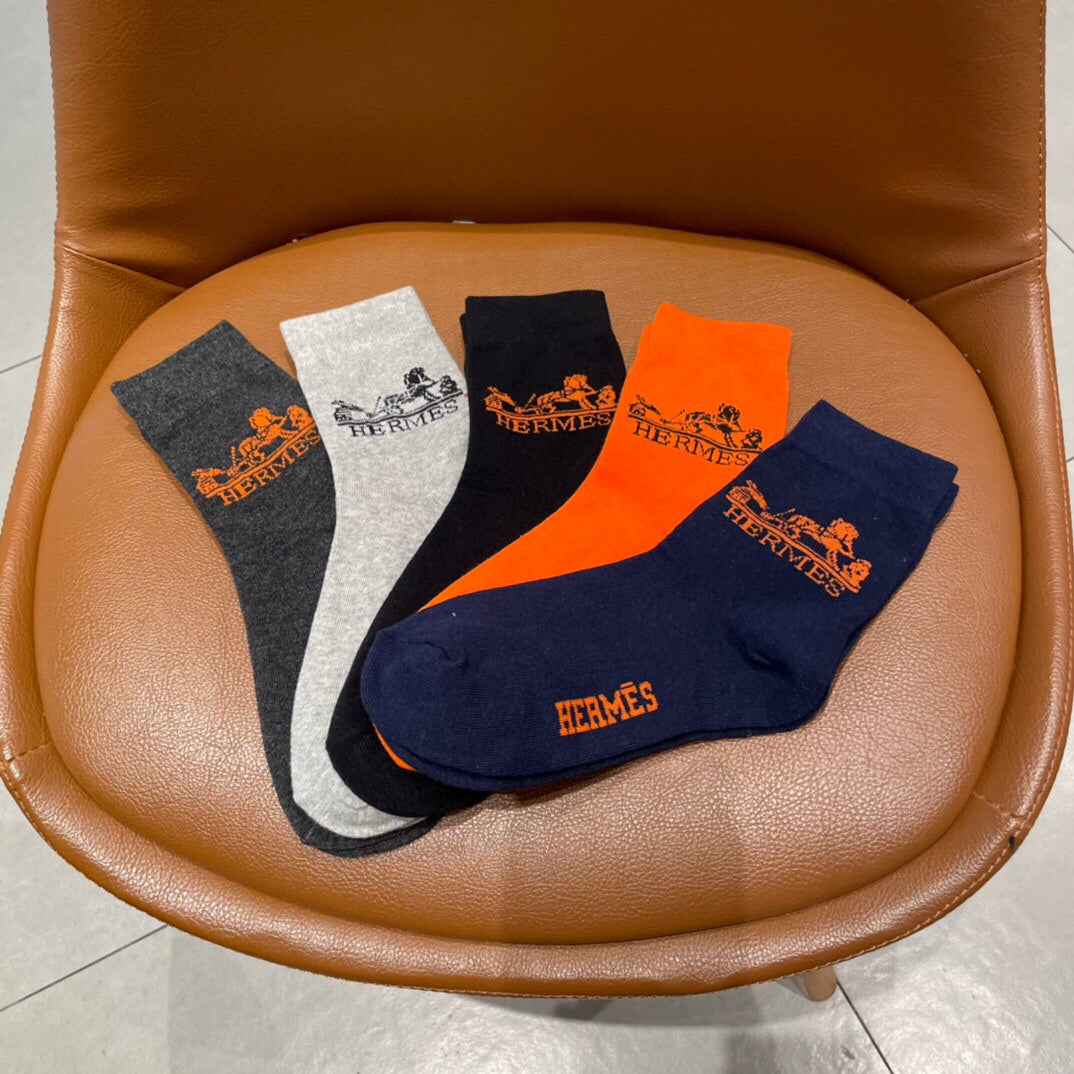Hermes Embroidered Horse Motifs Crew Socks - 5-Pair Set
